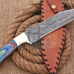 HUNTEX Handmade Hand-Forged Rain Drop Pattern Damascus Steel 14 Inch Long Full Tang Pakka Wood Handle Razor Sharp Hunting Camping Bowie Knife w/Genuine Leather Sheath