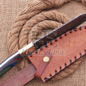 HUNTEX Handmade Hand-Forged Rain Drop Pattern Damascus Steel 14 Inch Long Full Tang Pakka Wood Handle Razor Sharp Hunting Camping Bowie Knife w/Genuine Leather Sheath