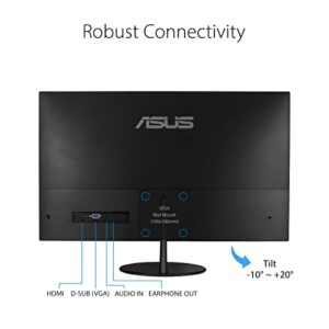 ASUS VL249HE 23.8” Eye Care Monitor, 1080P Full HD, 75Hz, IPS, Adaptive-Sync/FreeSync, Eye Care, HDMI VGA, Frameless Slim Design, VESA Wall Mountable