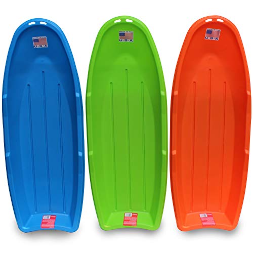 Flexible Flyer Lightning Snow Sleds for Kids & Adults. Plastic Toboggan Sand Slider 48” 3-Pack, blue/green/orange (648-3PK)