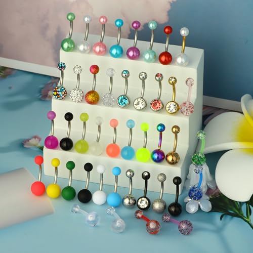 42Pcs 14G Surgical Stainless Steel Belly Button Ring for Women hypoallergenic Simple Acrylic Glow In Dark Cute Belly Rings Barbell Navel Piercing Jewelry Pack for Women