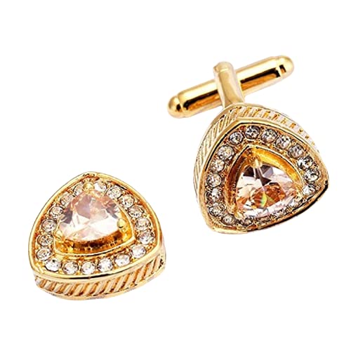 V & L Crystal Cuff links – Fancy Unique Elegant Sparkling Luxury Gem Stone Cufflinks for men in Triangle - Perfect for Wedding, Formal, Suit, Business and Groom Cufflink (Gold)