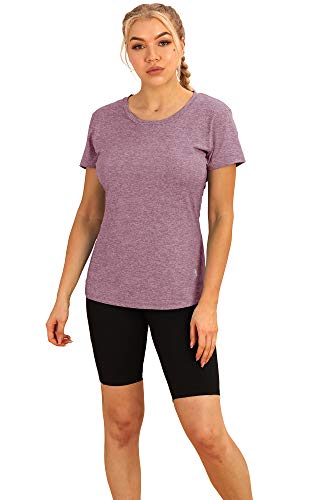 icyzone Workout Running Tshirts for Women - Fitness Athletic Yoga Tops Exercise Gym Shirts (Pack of 3) (L, Black/Navy/Rose Wine)