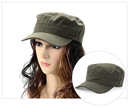 LERTREE Adjustable Unisex Flat Top Twill Classical Baseball Cap Military Hat 22-23.6 in Cadet Cap (Green)