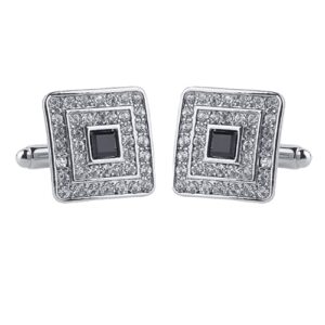 V & L Black Silver Crystal Cuff links – Fancy Unique Elegant Sparkling Luxury Gem Stone Cufflinks for men in Square - Perfect for Wedding, Formal, Suits, Business and Groom Cufflink