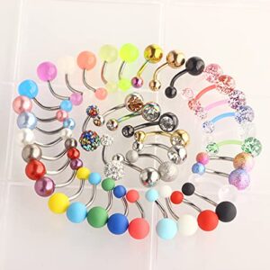 42Pcs 14G Surgical Stainless Steel Belly Button Ring for Women hypoallergenic Simple Acrylic Glow In Dark Cute Belly Rings Barbell Navel Piercing Jewelry Pack for Women