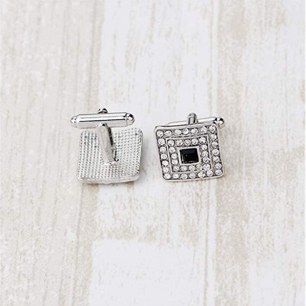 V & L Black Silver Crystal Cuff links – Fancy Unique Elegant Sparkling Luxury Gem Stone Cufflinks for men in Square - Perfect for Wedding, Formal, Suits, Business and Groom Cufflink