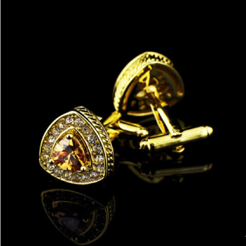 V & L Crystal Cuff links – Fancy Unique Elegant Sparkling Luxury Gem Stone Cufflinks for men in Triangle - Perfect for Wedding, Formal, Suit, Business and Groom Cufflink (Gold)