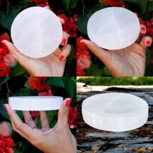 Om Zone Selenite Charging Plate for Cleansing Crystals & Healing Stones, Meditation, Reiki, Protection Crystals, Spiritual Gift (1, 4" Round)