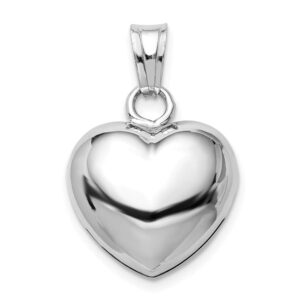 Sterling Silver Rhodium-plated Polished Bell inside Puffed Heart Pendant 25mm style QC9455