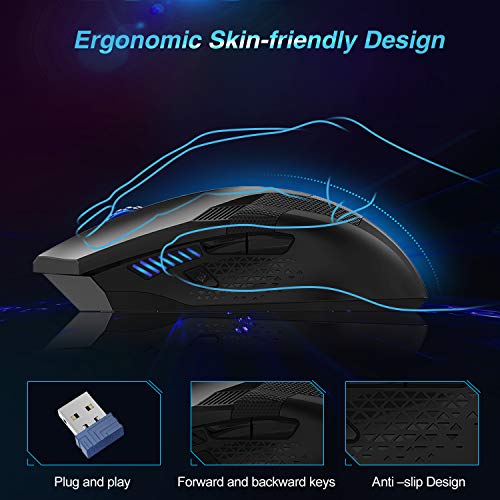 TECKNET Wireless Mouse, USB Cordless Computer Mouse with 8 Buttons, Ergonomic Design, High-Precision 5 Adjustable DPI for PC/Mac/Laptop