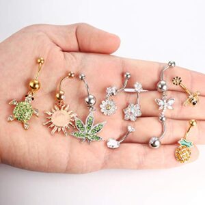 YADOCA 10 Pcs 14G Dangle Belly Button Rings for Women Stainless Steel Cute Navel Rings Body Piercing Jewelry Set