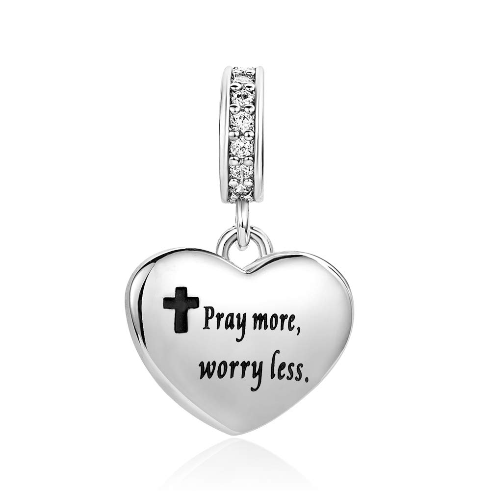 SBI Jewelry God Bible Cross Heart Charm Compatible with Pandora Charm Bracelets Mathew 6:34 Gift Bead Christmas Family Love Pendant Birthday Anniversary