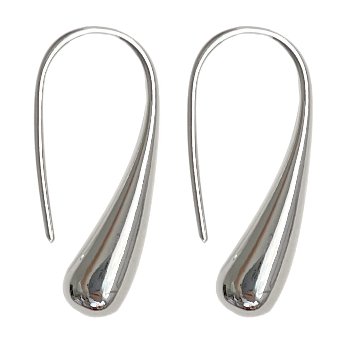 Harlorki Women Lady's 925 Silver Plated Shiny Teardrop Shape Hook Drop Dangle Earrings Fashion Costume Jewelry for Wedding Party Casual Daily Wear