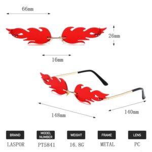 LASPOR Fire Flame Sunglasses for Women Men Retro Wave Rimless Glasses Vintage Fire Shape Gold Metal Frameless Eyewear (Red No.2)