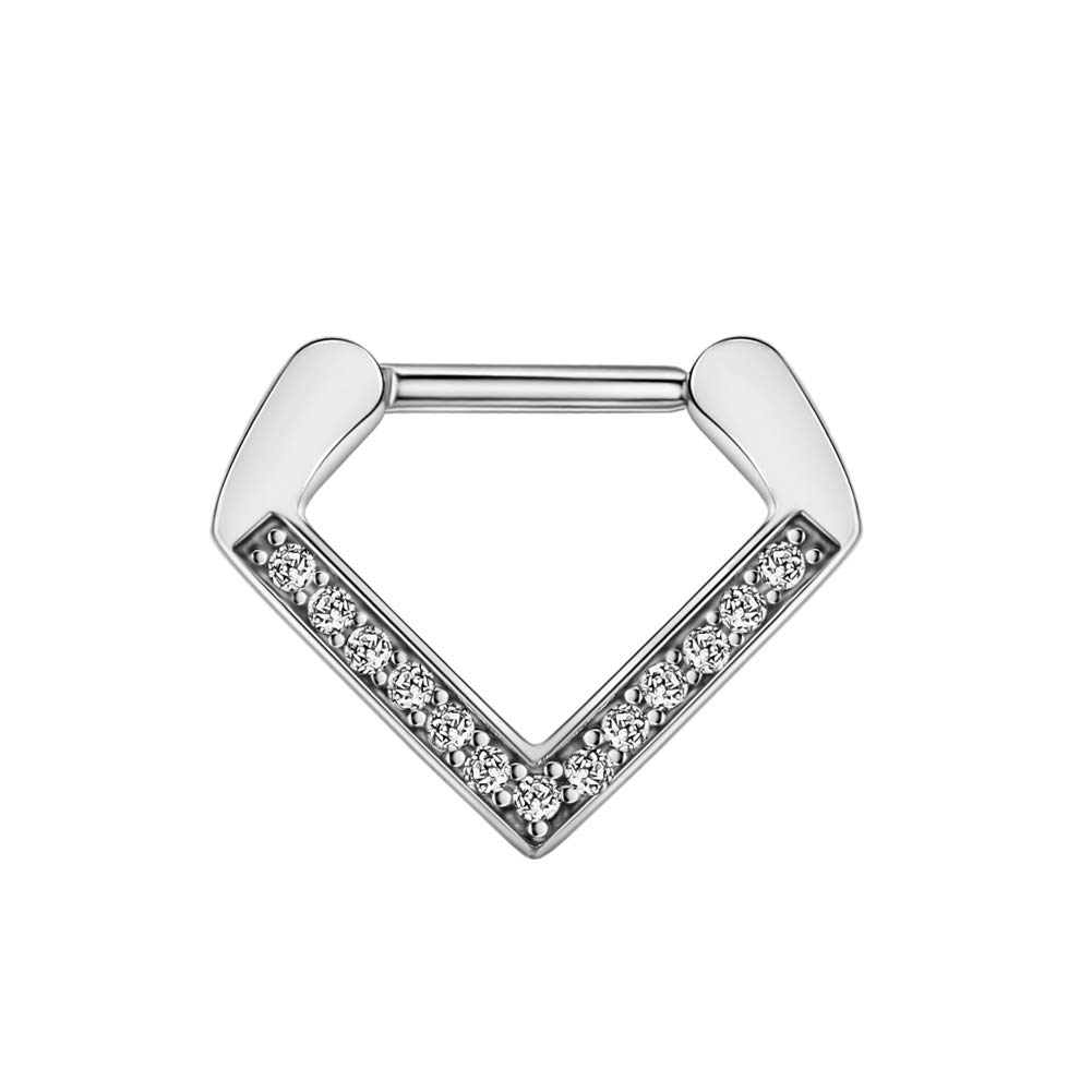 FANSING 16 Gauge Triangle Septum Ring Cubic Zirconia Triangular Septum Jewelry V Shape Septum Clicker 316L Surgical Steel Septum Piercing Rings