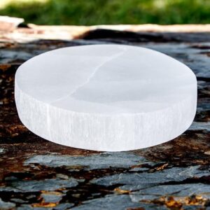 Om Zone Selenite Charging Plate for Cleansing Crystals & Healing Stones, Meditation, Reiki, Protection Crystals, Spiritual Gift (1, 4" Round)