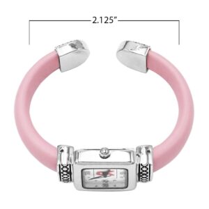 Rosemarie & Jubalee Women's Breast Cancer Pink Ribbon Stylish Square Face Vegan Leather Hinged Cuff Bracelet Watch, 2.25"