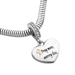 SBI Jewelry Matthew 6:34 Heart Charm for Bracelet Heart Dangle for Bracelet Gold Cross Bible Verse Charm for Grandma Wife Birthday, Gold