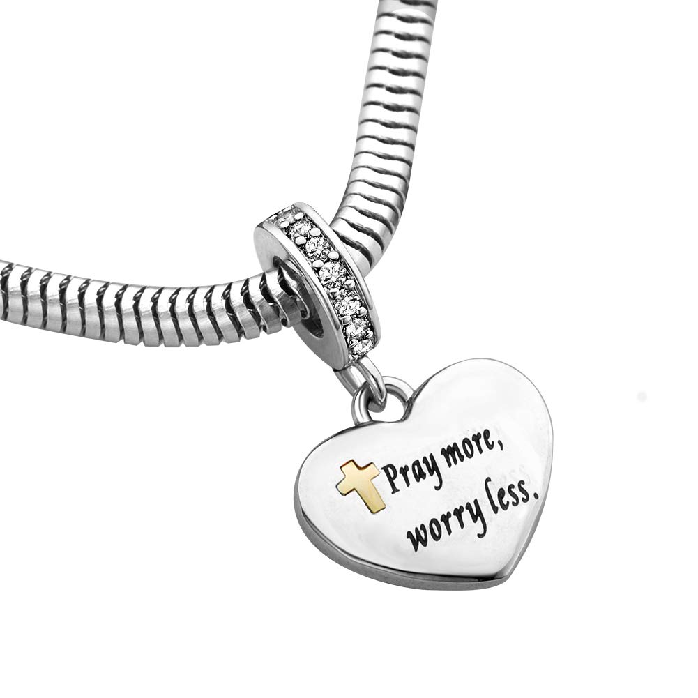 SBI Jewelry Matthew 6:34 Heart Charm for Bracelet Heart Dangle for Bracelet Gold Cross Bible Verse Charm for Grandma Wife Birthday, Gold