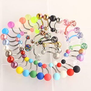 42Pcs 14G Surgical Stainless Steel Belly Button Ring for Women hypoallergenic Simple Acrylic Glow In Dark Cute Belly Rings Barbell Navel Piercing Jewelry Pack for Women