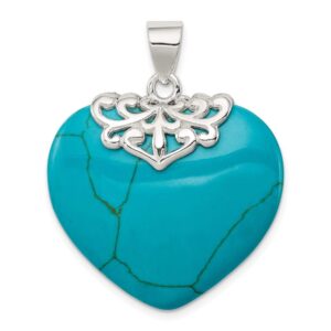 Sterling Silver Rhodium-plated Turquoise Heart Stone Pendant QQP2128