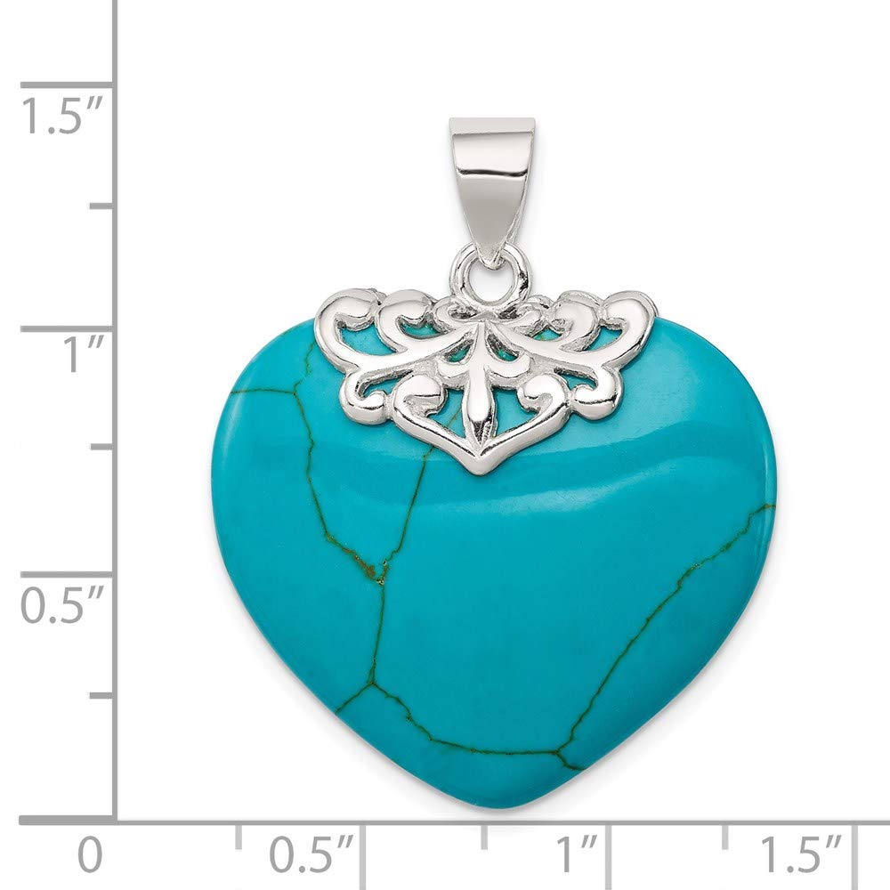 Sterling Silver Rhodium-plated Turquoise Heart Stone Pendant QQP2128