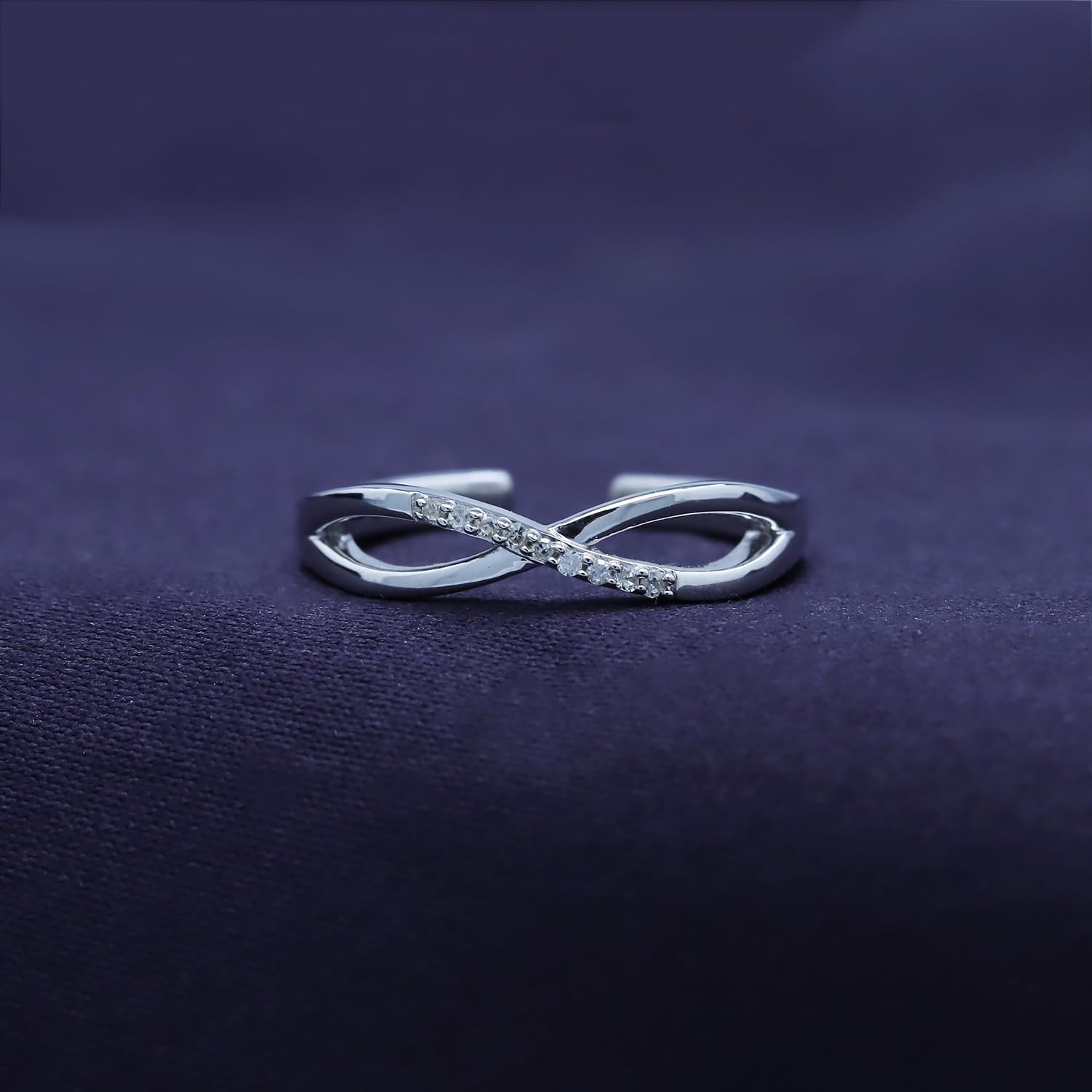 14k White Gold Over Sterling Silver White Natural Diamond Accent Infinity Toe Ring Adjustable