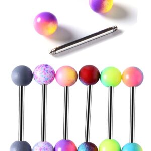 Tanyoyo 14G 18 Pcs Colorful Ball Tongue Rings Stainless Steel Barbell Tongue Straight Ring Retainer Nipple Ring Bar Length 16mm For Women Men (18PCS Colorful)