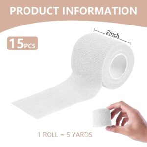 KISEER 15 Pack 2 Inch x 5 Yards White Self Adhesive Bandage Breathable Cohesive Bandage Wrap Rolls Elastic Self-Adherent Tape for Stretch Athletic, Sports, Wrist, Ankle