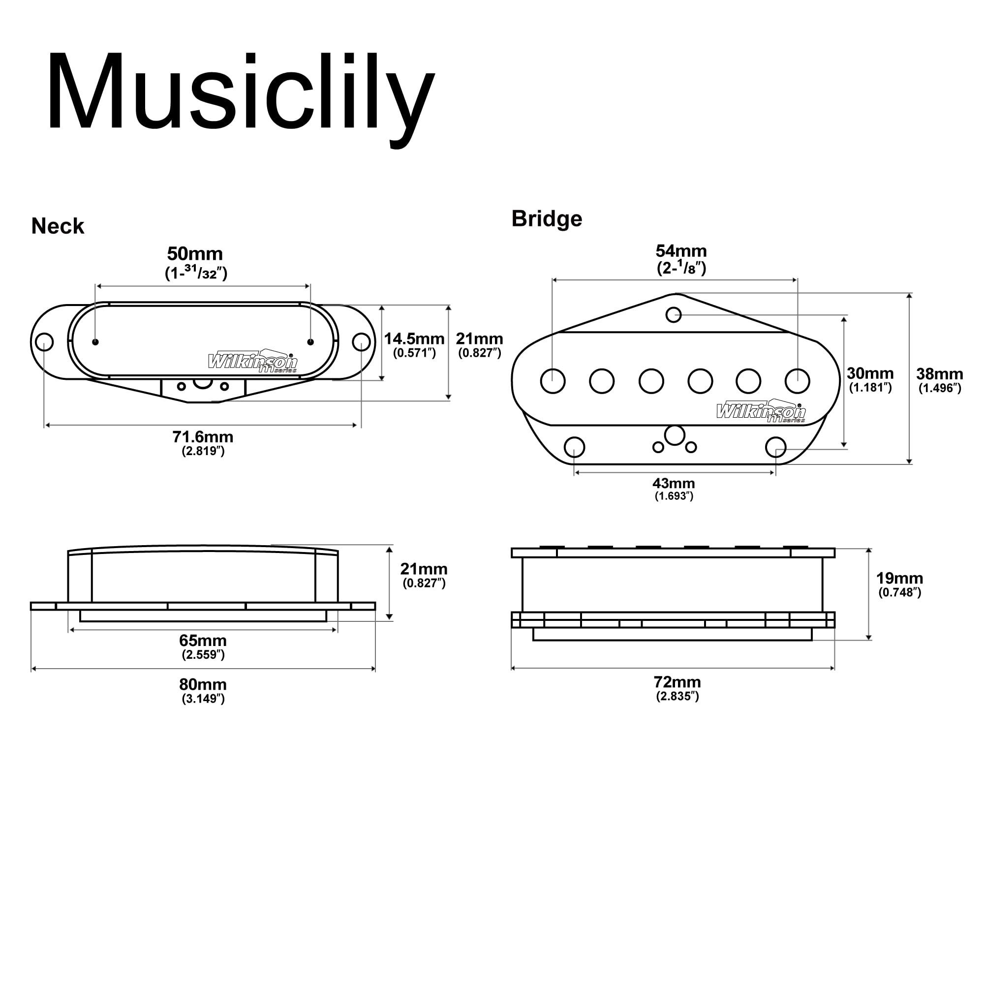 Wilkinson Low Gauss Nashville Sound Ceramic Guitar Single Coil Telecaster Pickups Set for Tele Style Electric Guitar