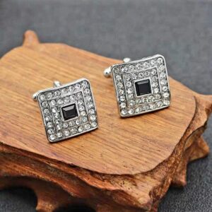 V & L Black Silver Crystal Cuff links – Fancy Unique Elegant Sparkling Luxury Gem Stone Cufflinks for men in Square - Perfect for Wedding, Formal, Suits, Business and Groom Cufflink