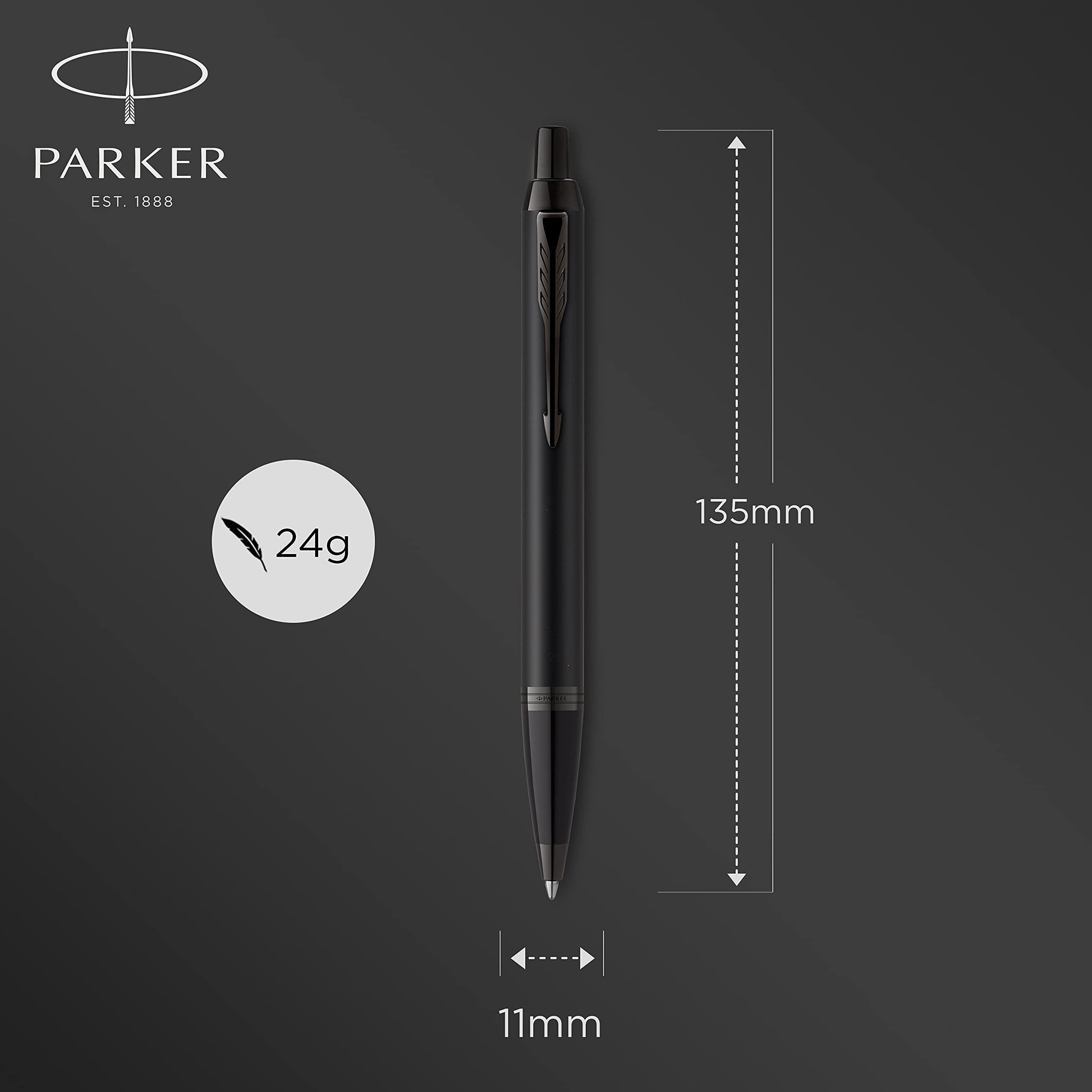 Parker IM Ballpoint Pen | Matte Black with Black Trim | Medium Point with Blue Ink Refill | Gift Box