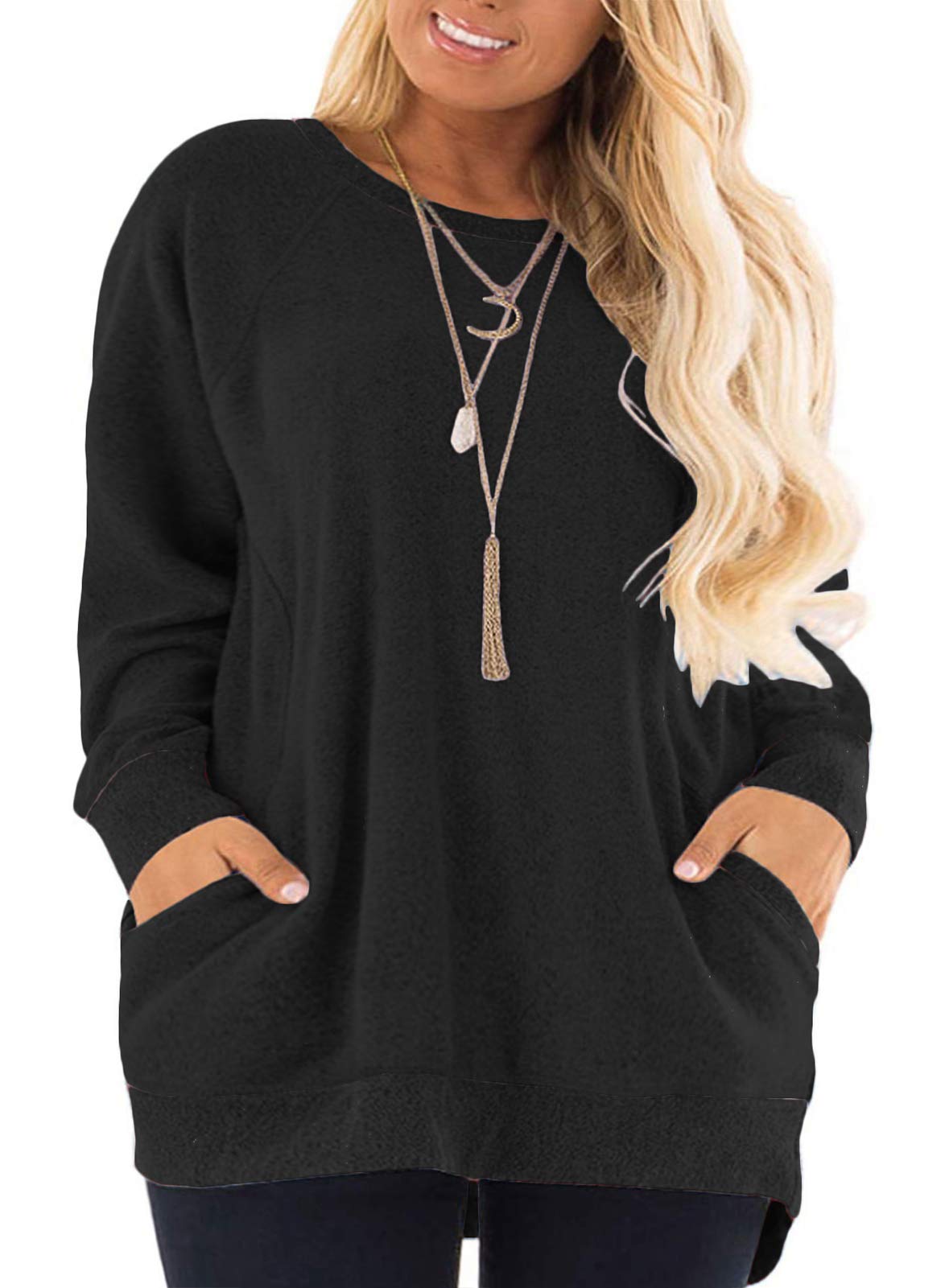 AURISSY Womens Plus Size Sweatshirts 2X Long Sleeve Tunic Tops Black-18W