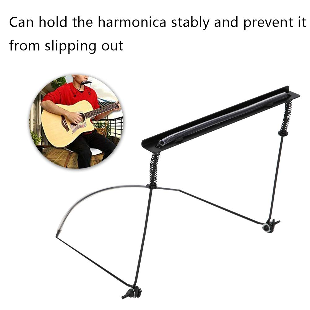 Harmonica Stand 24Hole Metal Harmonica Holder with Adjustable Neck Type Musical Wind Instrument Accessories(Black Silver Gold)(Black)