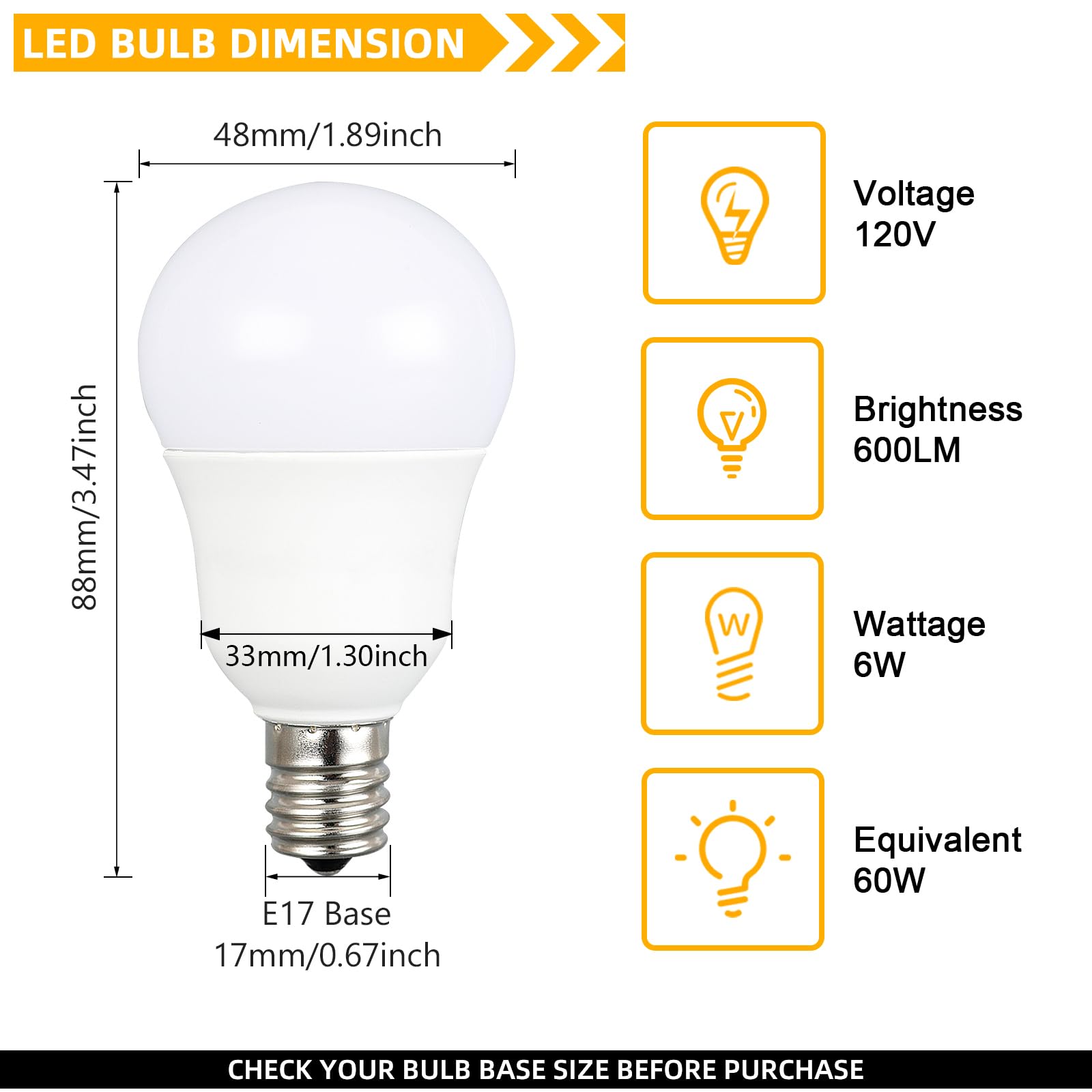 Ganiude E17 Intermediate Base LED Bulbs, 6W (60-Watt Equivalent) G14 Globe Light Bulbs, 600LM 5000K Daylight, Non-Dimmable Ceiling Fan Light Bulbs, Pack of 4