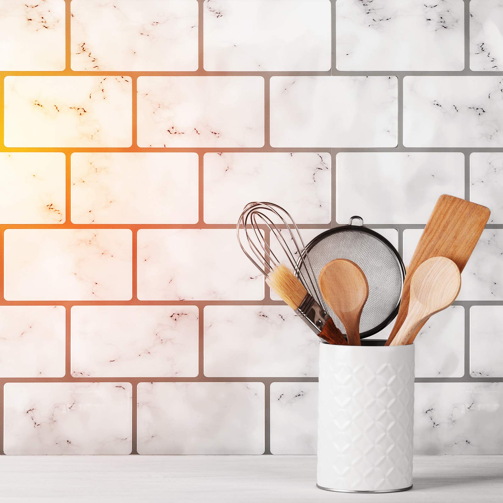 Lagute 5-Sheet 12" x 12" Thicker Design Stick on Backsplash tiles, Peel and Stick Wall Tiles, Marble White Subway Tile with Grey Grout for Kitchen and Bathroom