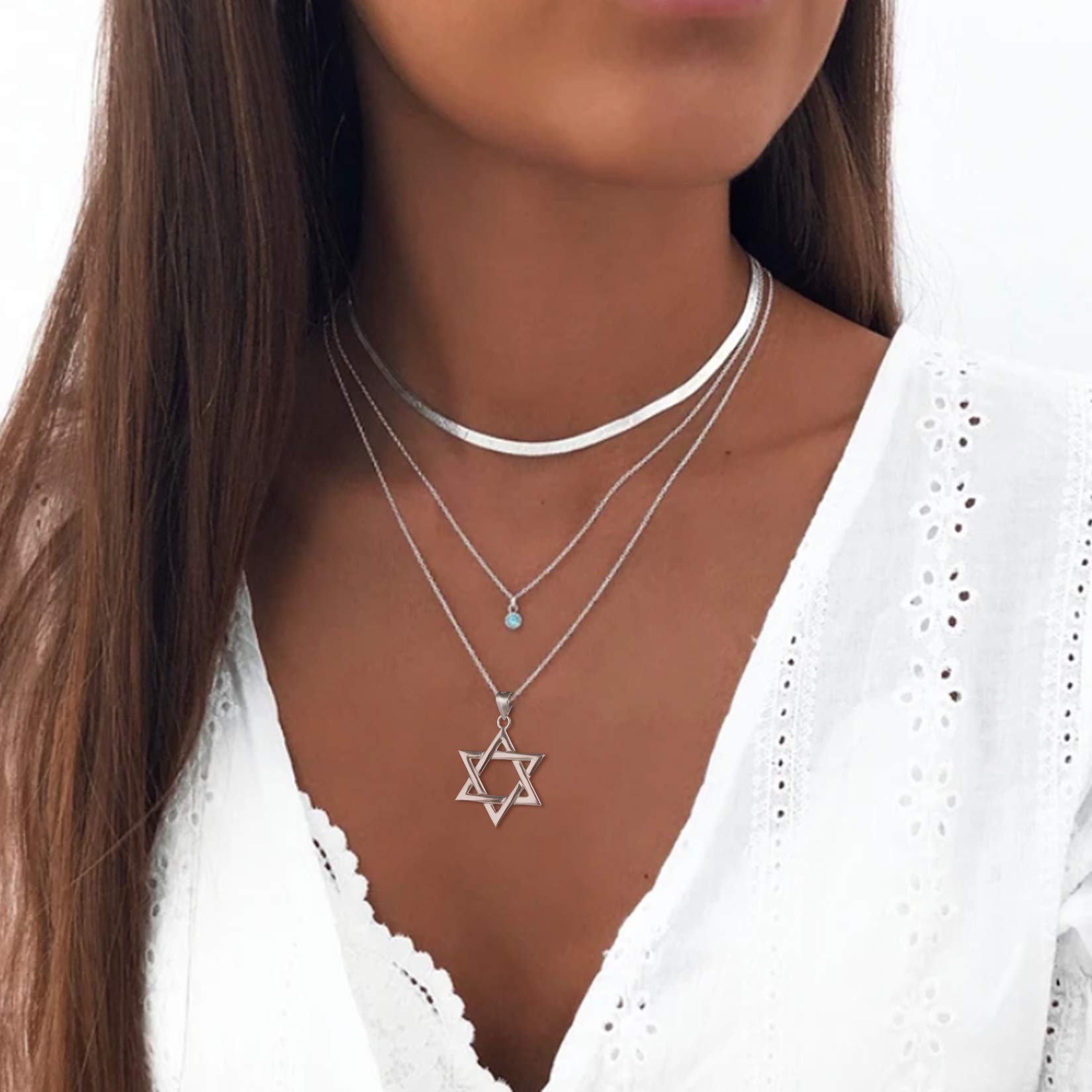 U7 Silver Star of David Necklace Religious Jewish Jewelry for Women 925 Sterling Silver Israel Necklace Pendant with Chain 18 Inch