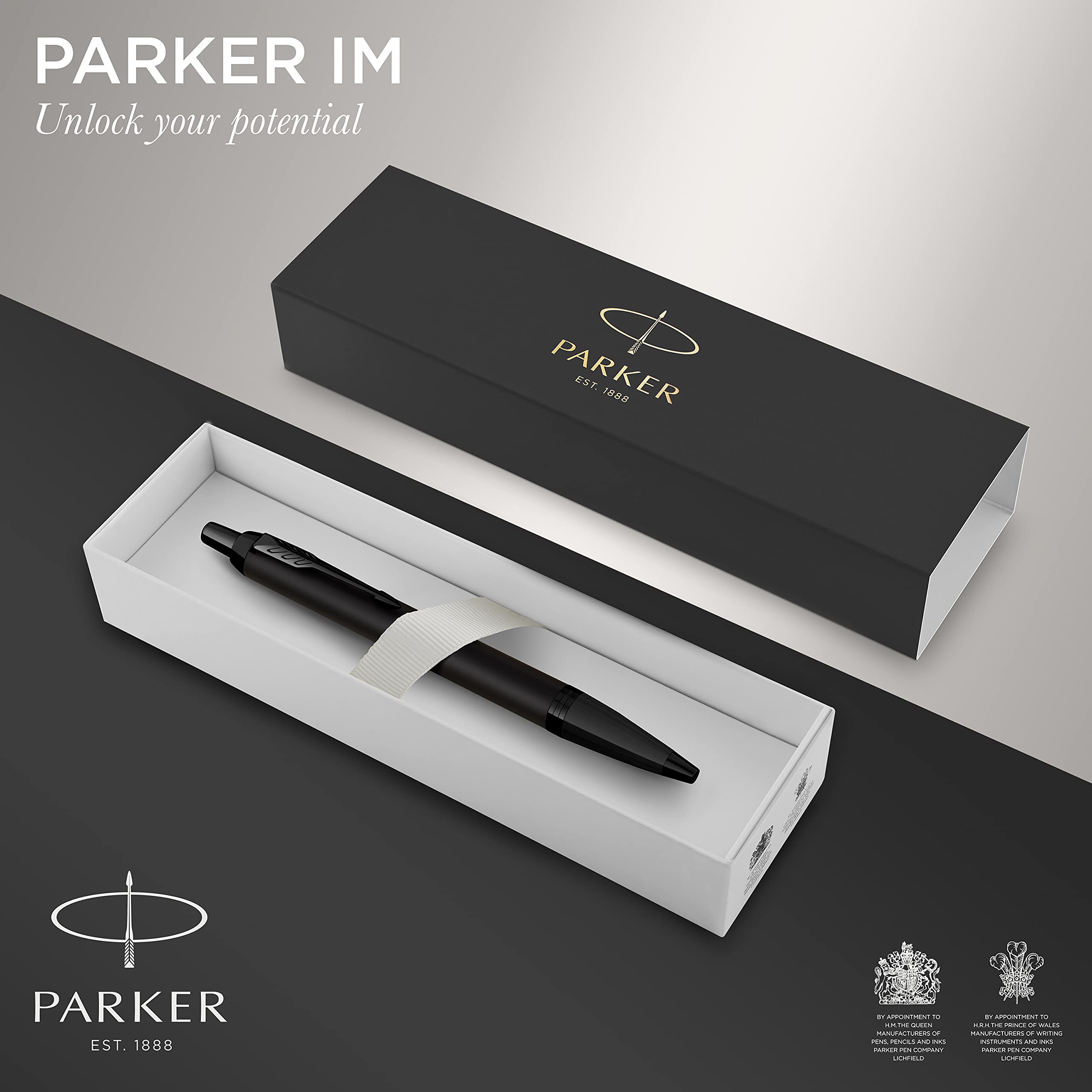 Parker IM Ballpoint Pen | Matte Black with Black Trim | Medium Point with Blue Ink Refill | Gift Box