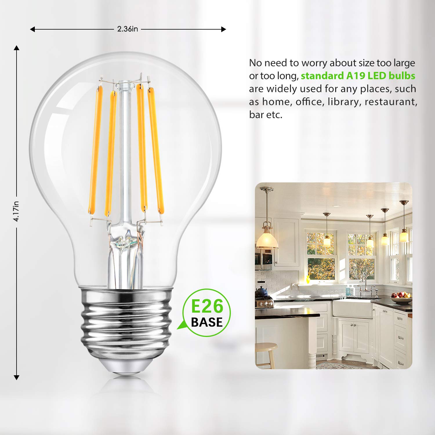 TOBUSA LED A19 Dimmable Light Bulbs 100W Equivalent, Vintage E26 Edison Bulbs 8W 1200LM, 2700K Soft Warm White, Clear Antique LED Filament Bulb for Home, Bathroom, Indoor&Outdoor, 6-Pack