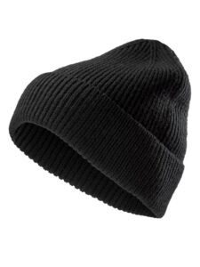 moss rose beanie hat for men women cuffed chunky plain skull hats unisex winter warm knit cap womens soft beanies black