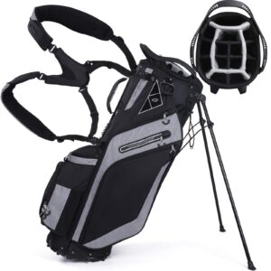 yovital golf stand bag 14 way top dividers ergonomic with stand 8 pockets, dual strap, rain hood (black)