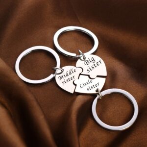 YEEQIN Matching Heart Keychain Set for 3 Sisters - Big, Mid, and Lil Sis Jewelry Gifts