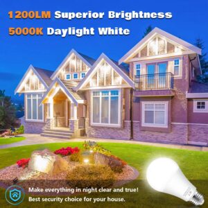 Dusk to Dawn Light Bulbs Outdoor 100 Watt Equivalent, 11W Automatic On/Off Sensor Light Bulb Daylight 5000K, A19 Outdoor LED Light Bulbs Photocell for Porch Garage Yard Security, E26 Base, 4-Pack