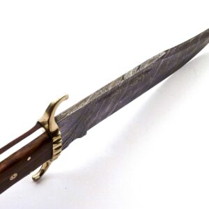 Skokie Knives Custom Hand Made Damascus Steel Hunting Bowie Knife Handle Walnut Wood With Mosic Pins And Brass Guard