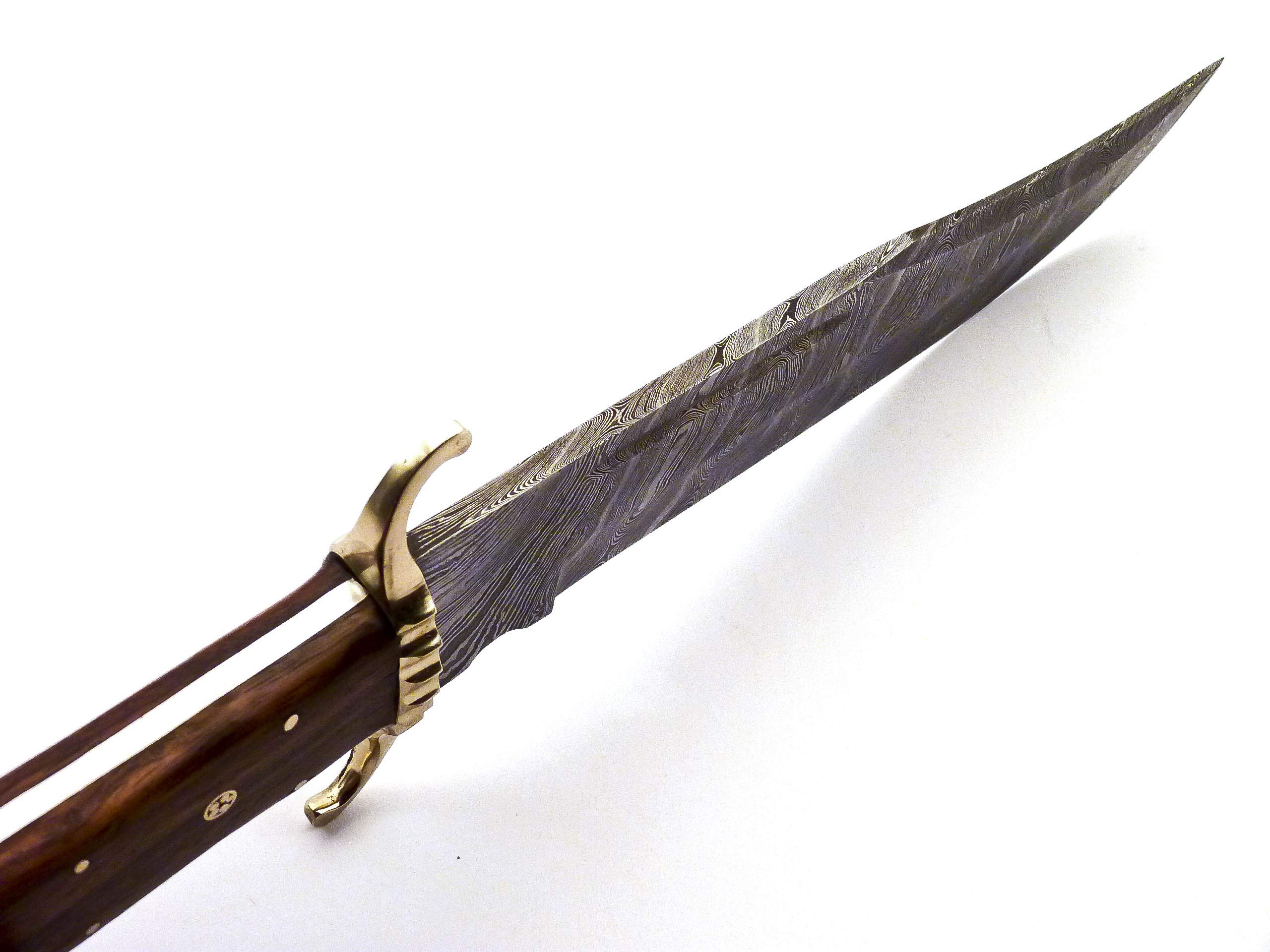 Skokie Knives Custom Hand Made Damascus Steel Hunting Bowie Knife Handle Walnut Wood With Mosic Pins And Brass Guard