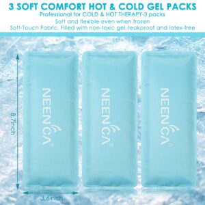 NEENCA Reusable Ice Pack(3 Packs of 4*9 Inches), Soft Touch Gel Packs for Hot & Cold Therapy. Flexible Gel Ice Packs for Swelling,Bruises,Surgery, Sprains,Muscle Pain,Injuries Recovery,Instant Relief