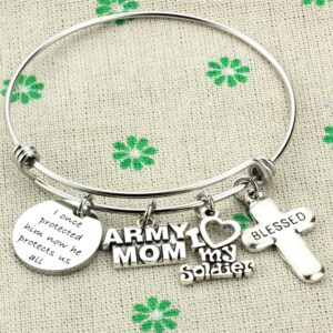 Kivosliviz Military Mom Bracelet I Once Protected Him Now He Protects Us All Mom Gifts for Army Mom