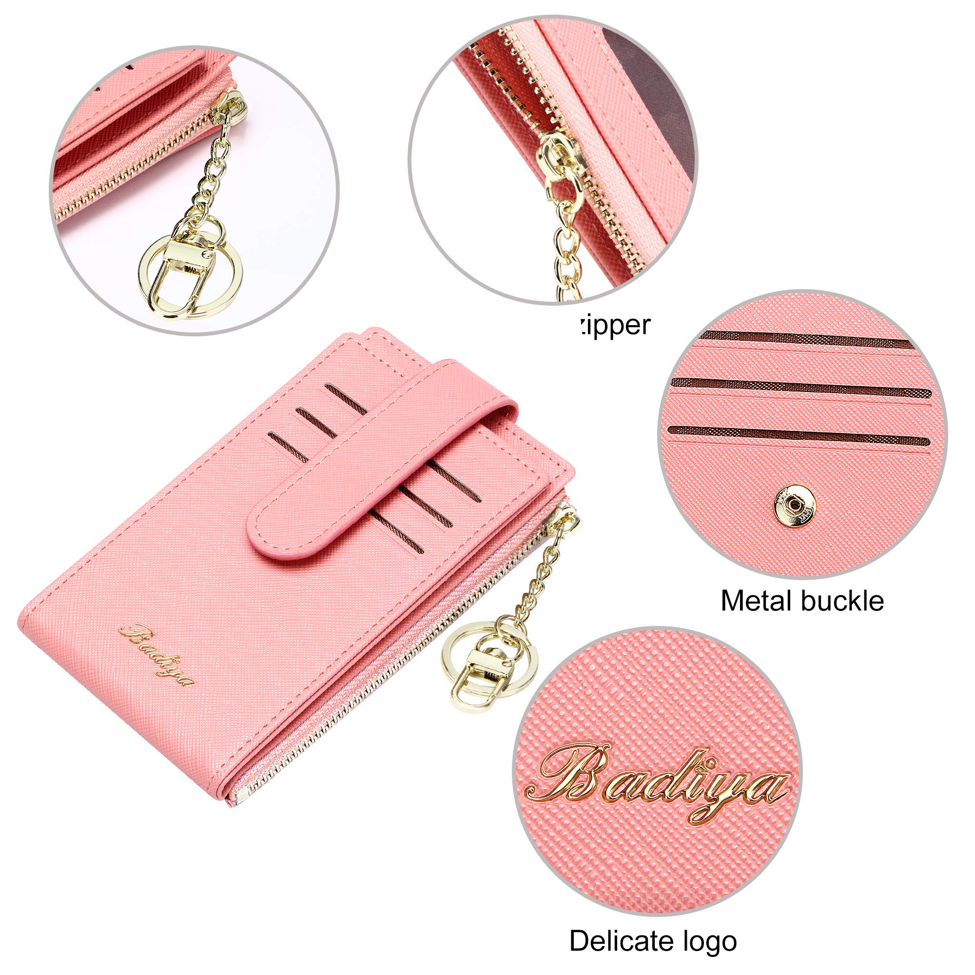 Badiya Slim Wallet for Women RFID Card Holder Bifold Zipper Multi Card Case