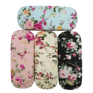 dodoga 4 pieces spectacle case portable hard shell eyeglasses case floral flower fabric covered clam shell style eyeglass case spectacles box eyewear protector box for kids, women, girls